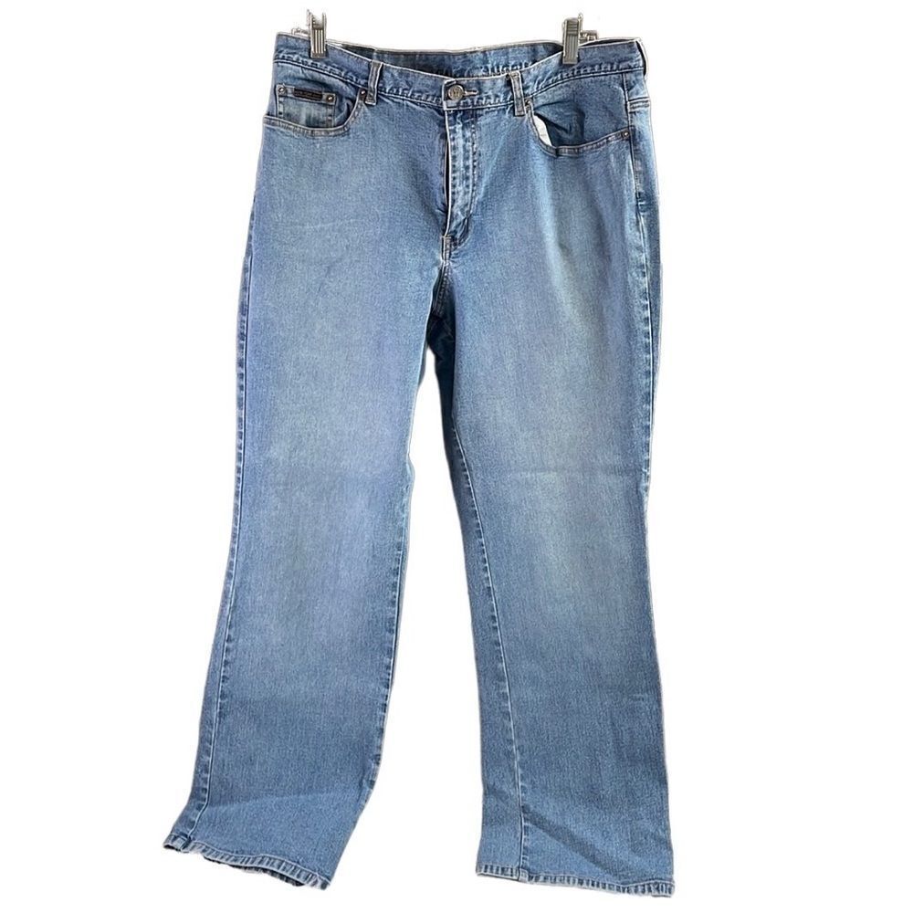 Vintage NEW YORK JEANS Ladies Light Wash Button Zip Denim Jeans Size 16 Bootcut